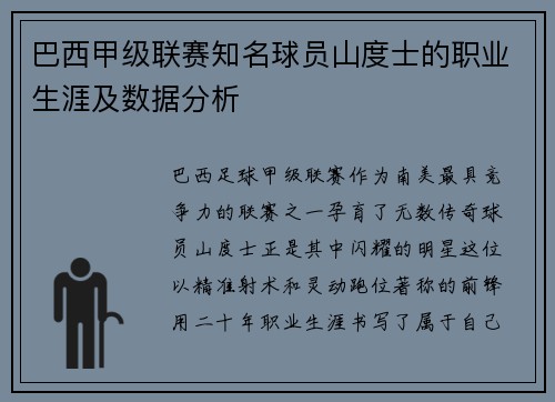 巴西甲级联赛知名球员山度士的职业生涯及数据分析